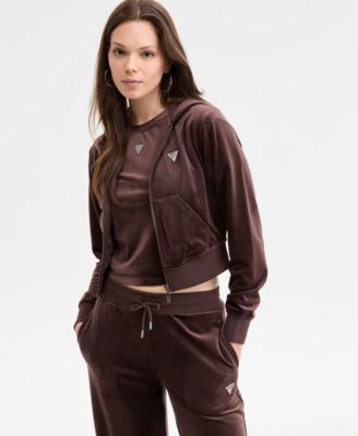 GUESS - Women's Couture Cropped Velour Hoodie