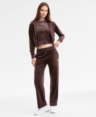 GUESS - Women's Couture Straight-Leg Velour Pants