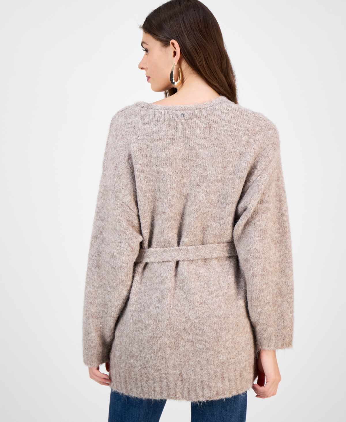 Guess Women's Kiyoka V-neck Tie-waist Long-sleeve Sweater In Brown