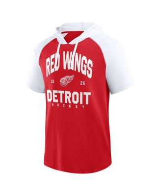 Спортивный мужской красный пуловер реглан с коротким рукавом и толстовкой Detroit Red Wings Prime с логотипом Detroit Red Wings