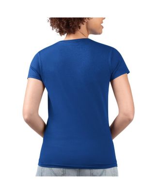 Women's Royal Los Angeles Dodgers Flowers Graphic Fitted V-Neck T-Shirt