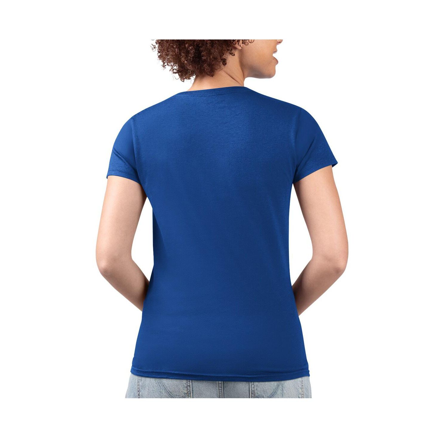 Women's Royal Los Angeles Dodgers Flowers Graphic Fitted V-Neck T-Shirt