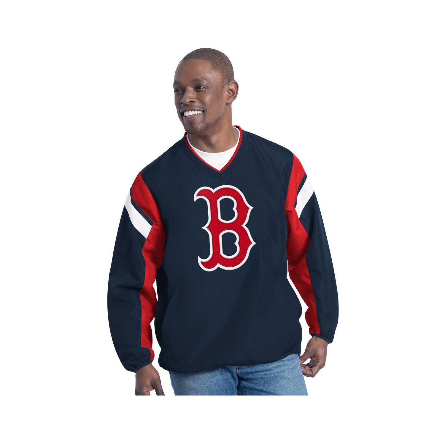Men's Navy Boston Red Sox Double Coverage V-Neck Pullover Sweatshirt