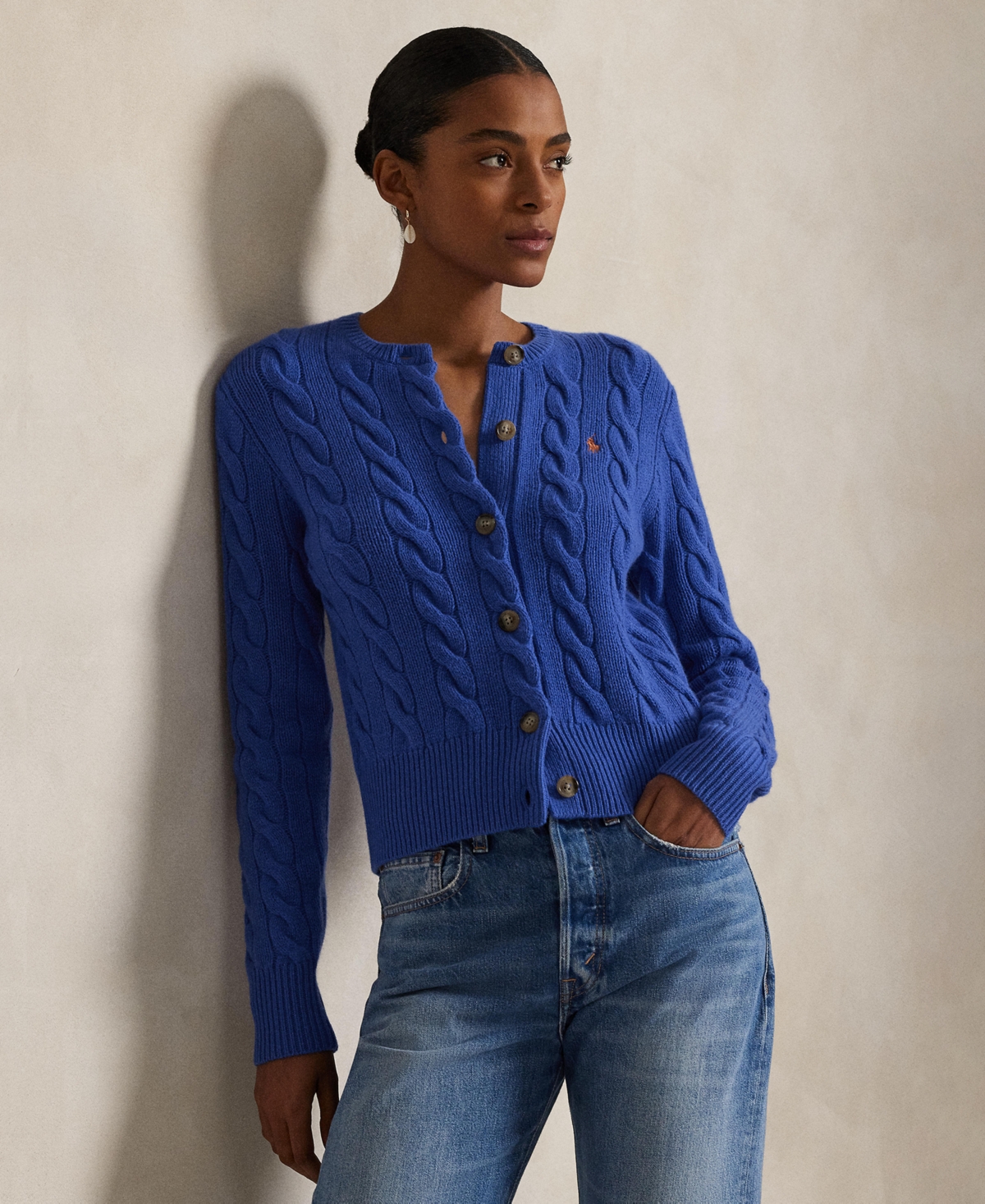 Women's Cable-Knit Wool-Cashmere Cardigan - Lapis Blue