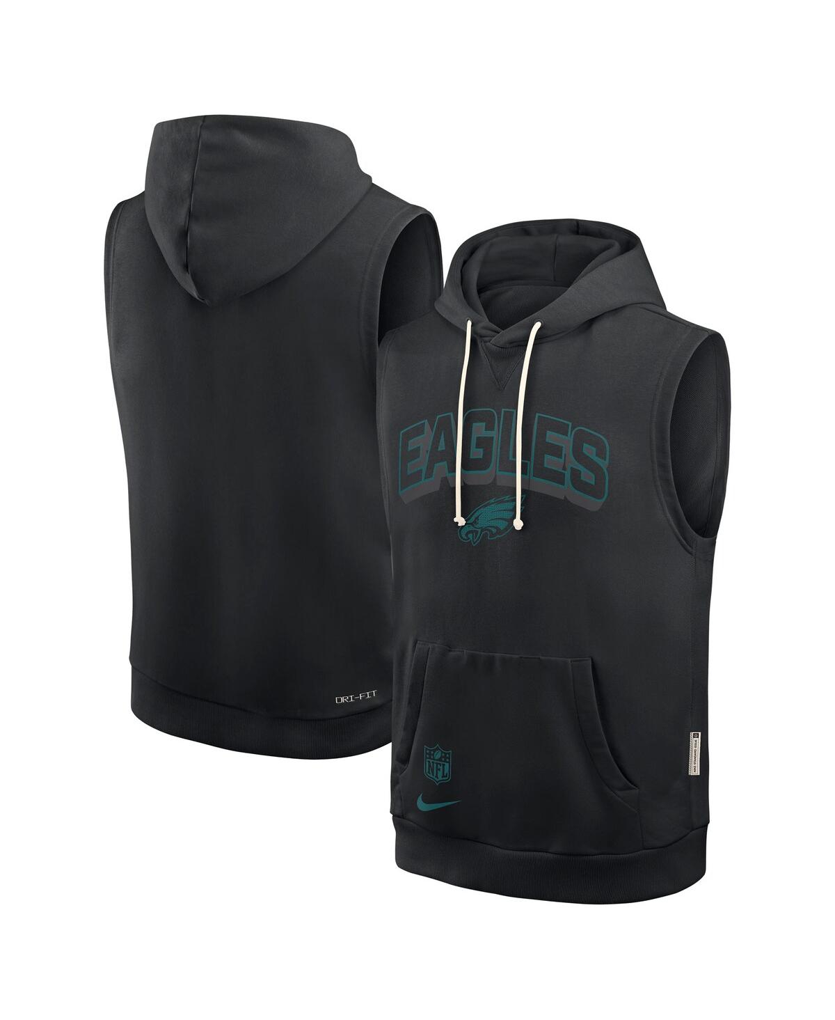 Men's Black Philadelphia Eagles Sideline Performance Sleeveless Pullover Hoodie - Black