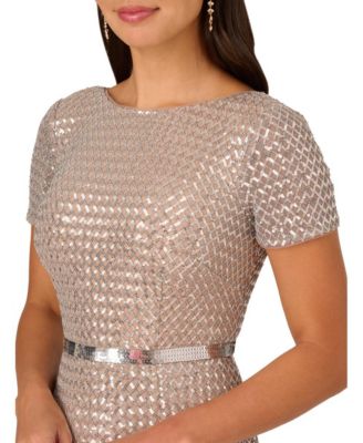 Adrianna Papell Women's Beaded Mesh Column Dress