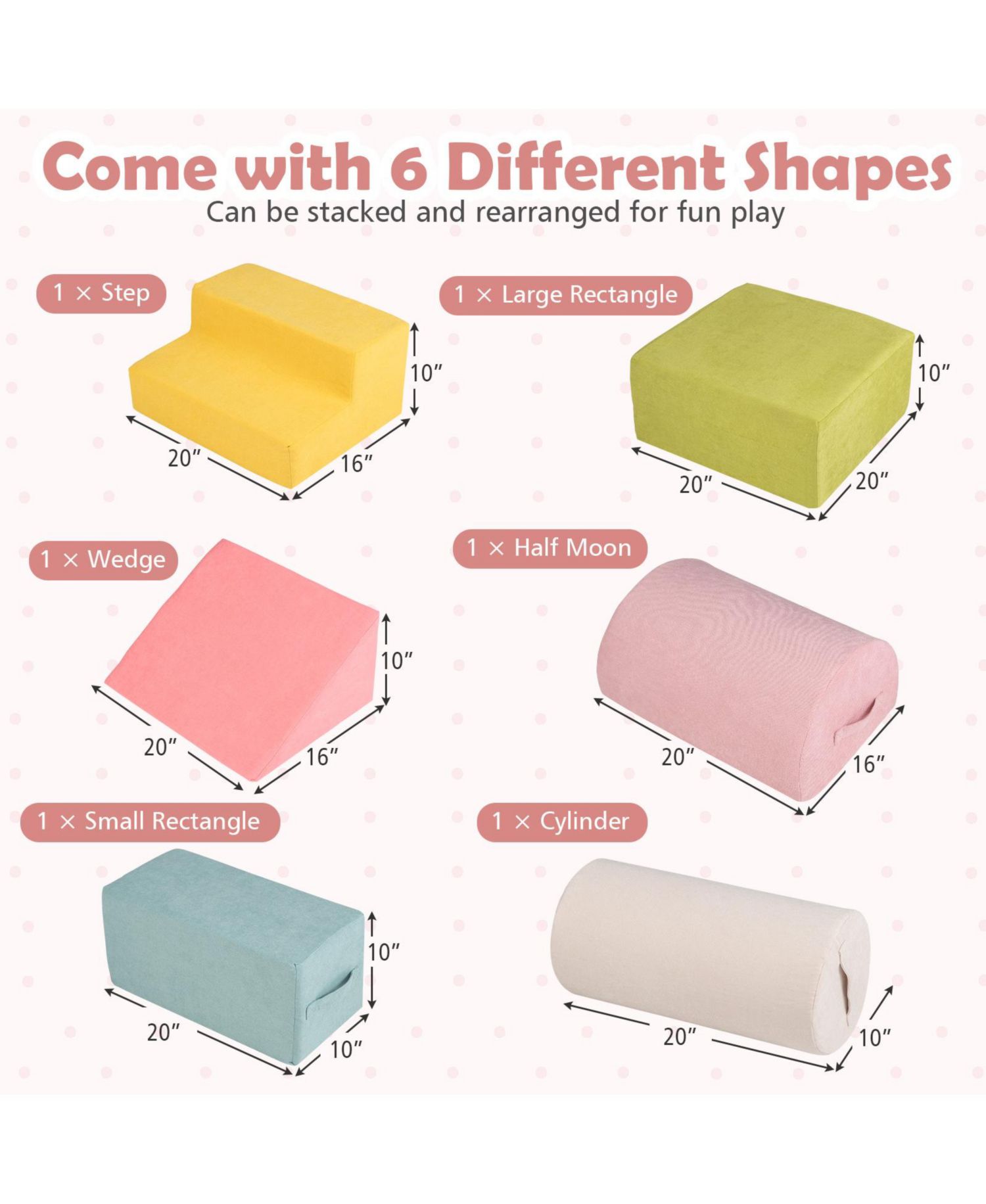 Kids 6-Piece Climbing Blocks with 30D High-Density Foam and Carrying Handles