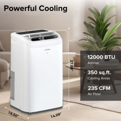 12,000 BTU Portable Air Conditioner, Quiet 44dB, Fast Cooling, WiFi Control, Dehumidifier, Fan, 24H Timer, Easy Setup for Home/Office
