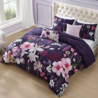 Morning Glory Bedding 100% Cotton Sateen 5 Piece King Size Reversible Comforter Set