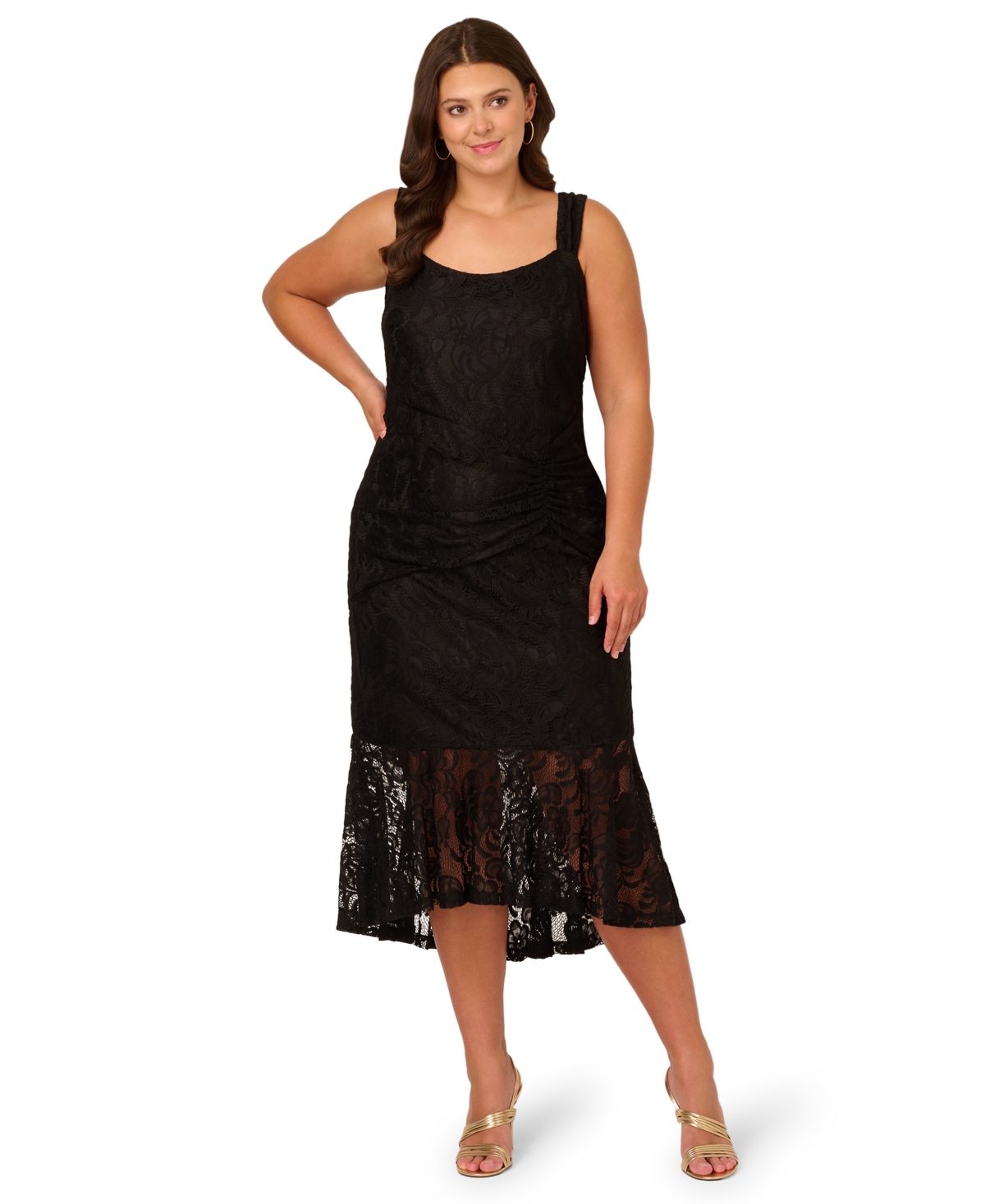 Plus Size Lace Midi Dress - Black