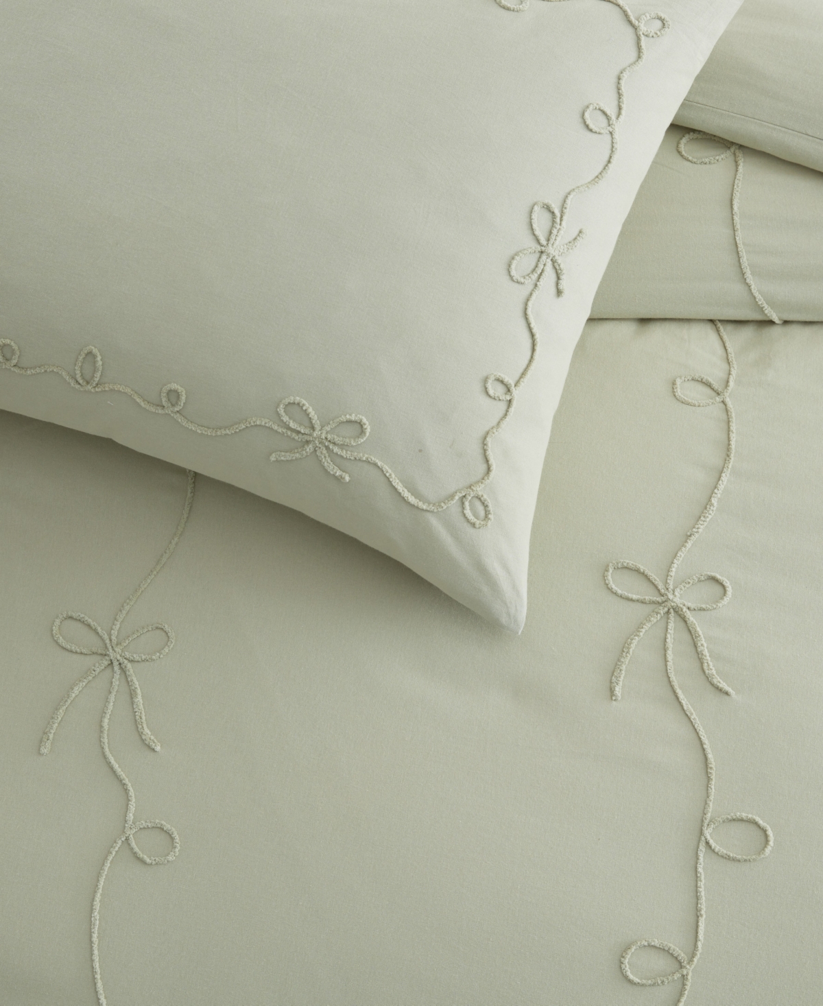 Peri Home Sasha Bows Embroidered 2-pc. Duvet Cover Set, Twin In Green