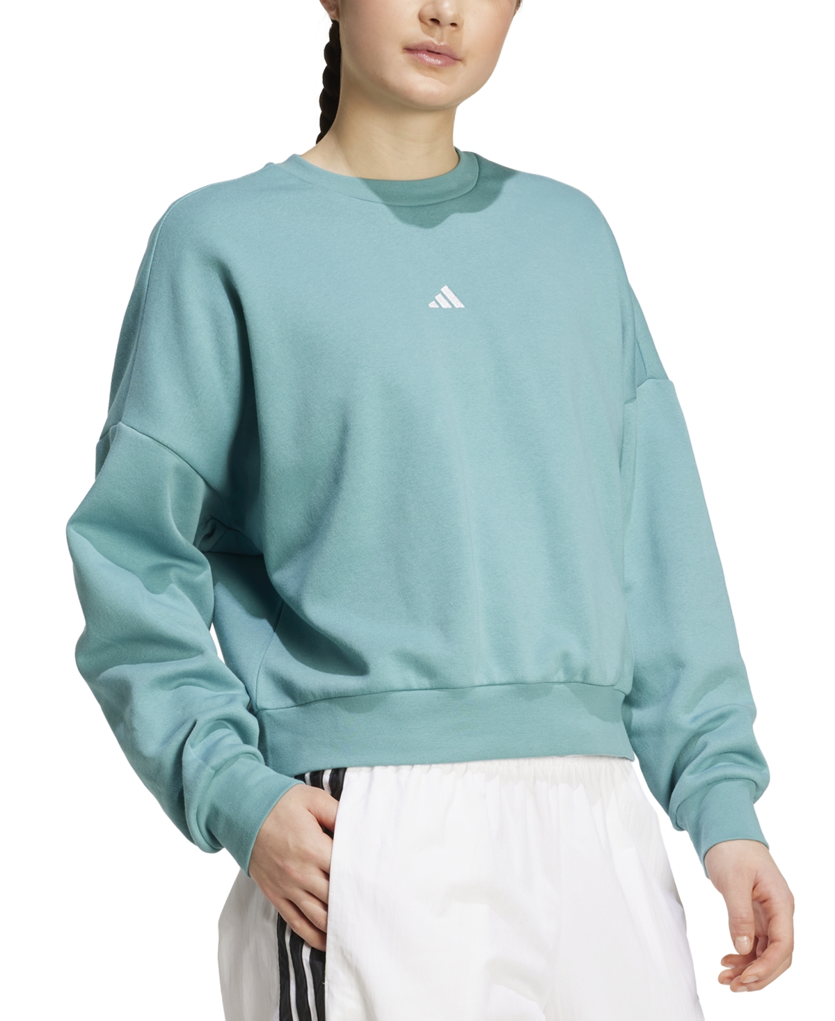 Adidas Originals Women's Essentials Crewneck Small-logo Sweatshirt In Blue