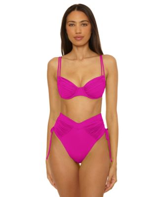 Becca Womens Color Code Underwire Bikini Top Shirred High Waist Bottoms In Pink