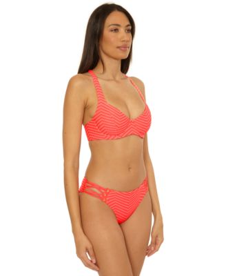 Becca Womens Connect Corset Lace Up Bikini Top High Waist Bottoms In Gold