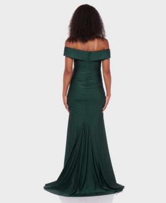 Juniors' Shiny Stretch Off-The-Shoulder Maxi Dress