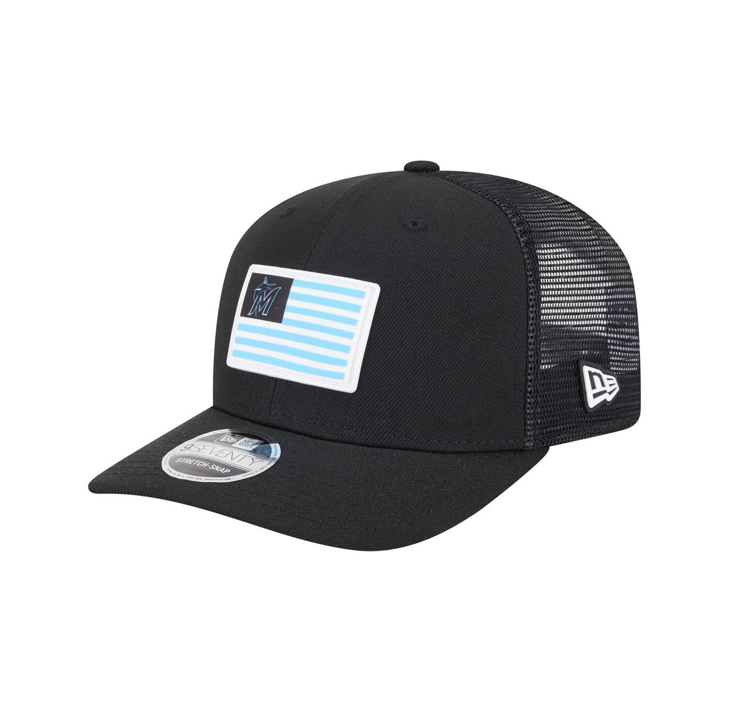 Men's Black Miami Marlins Flag 9SEVENTY COOLERA Stretch-Snap Hat
