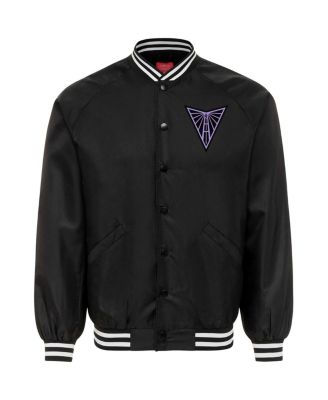 Мужская и женская коллекция Eclipse Black Golden State Valkyries из рок-н-ролльной коллекции Sportiqe, атласный бомбер-реглан Ringo на полной застежке