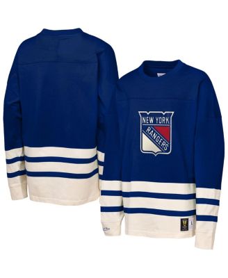 Mitchell & Ness - Big Boys and Girls Blue New York Rangers Chainstitch Heavyweight Long Sleeve T-shirt