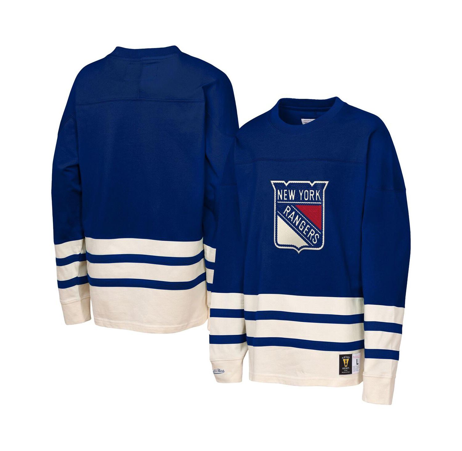 Big Boys and Girls Blue New York Rangers Chainstitch Heavyweight Long Sleeve T-Shirt