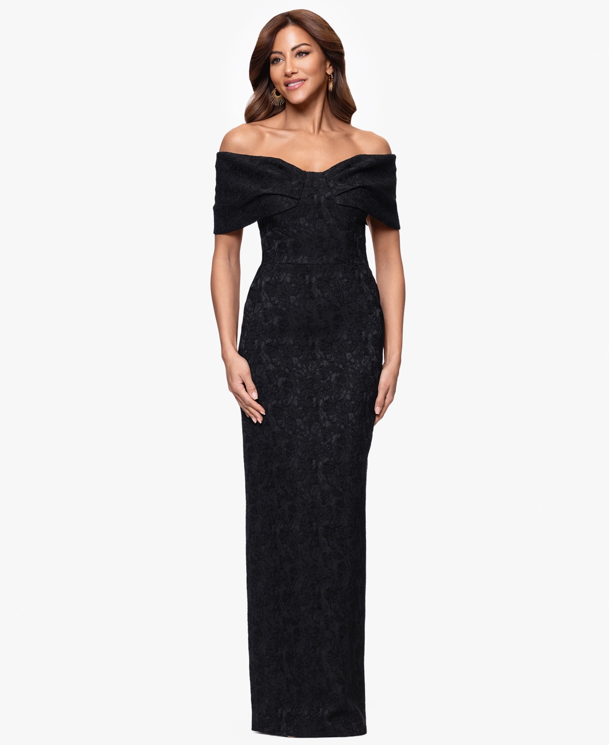 Petites Jacquard Knit Off-The-Shoulder Long Dress - Black