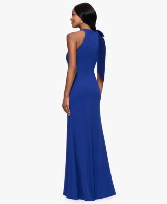 Petites Scuba Crepe High-Neck Long Dress