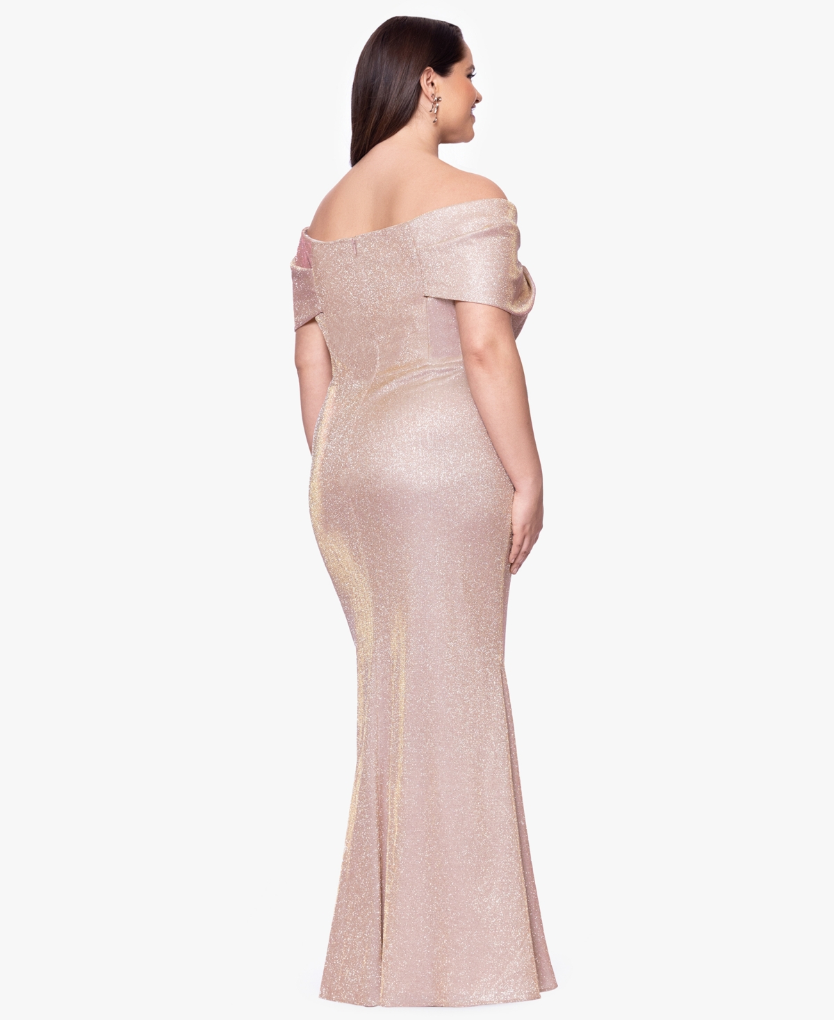 Betsy & Adam Plus Size Off-the-shoulder Long Sheath Dress