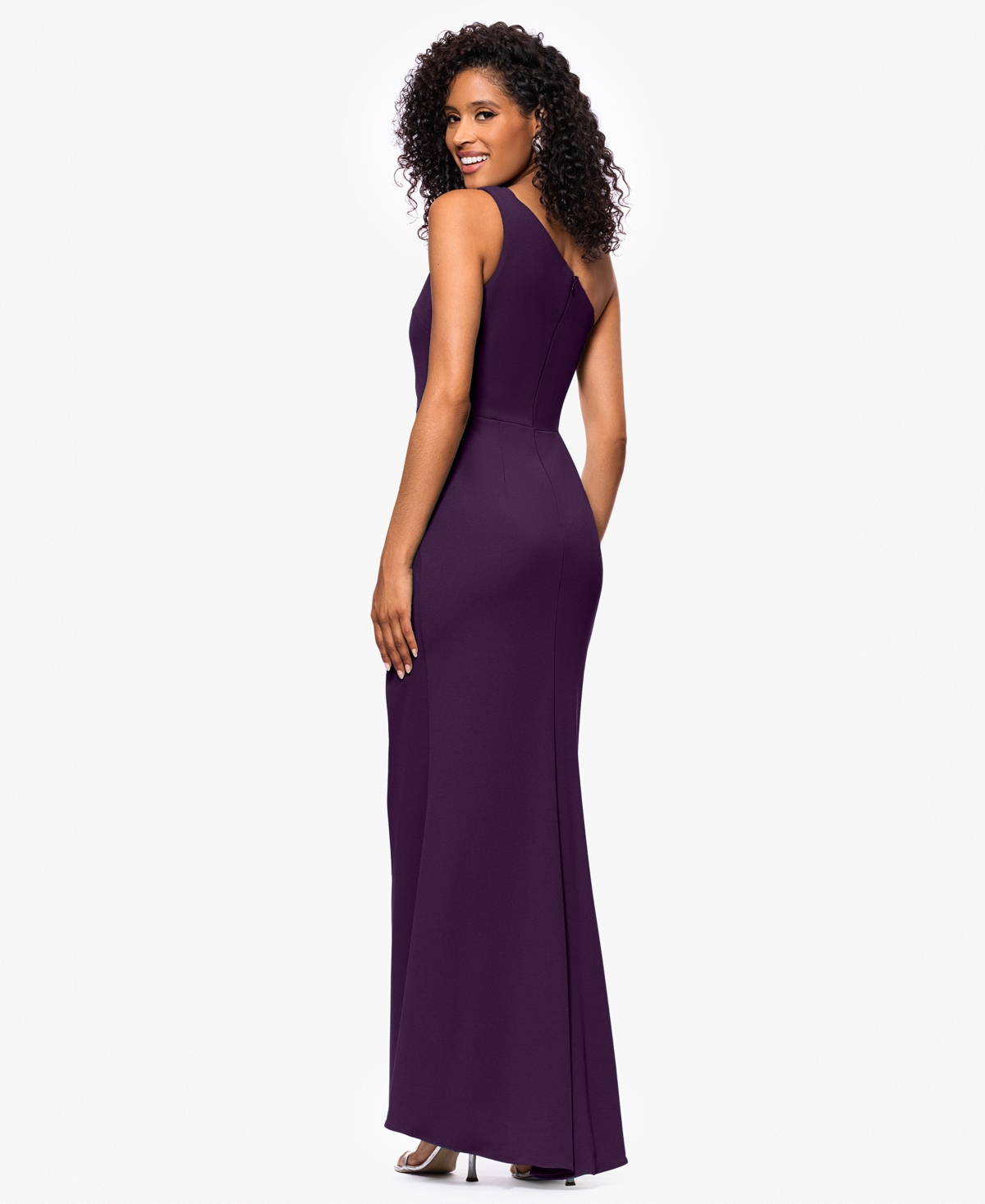 Betsy & Adam Petite One-shoulder Ruched Gown In Purple