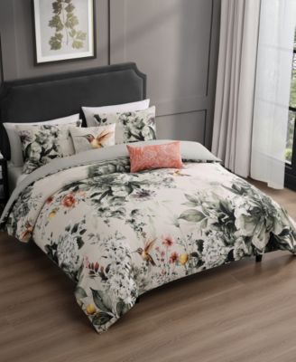 Vintage Bloom Bedding 100% Cotton Sateen 5 Piece Queen Size Reversible Comforter Set