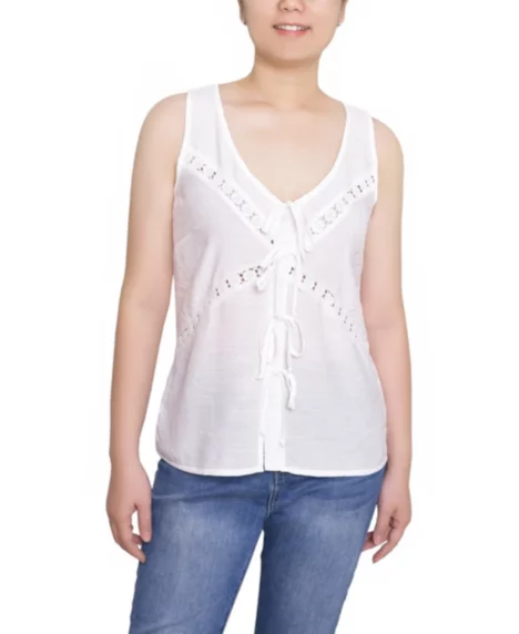 Petite Sleeveless V Neck Blouse - White