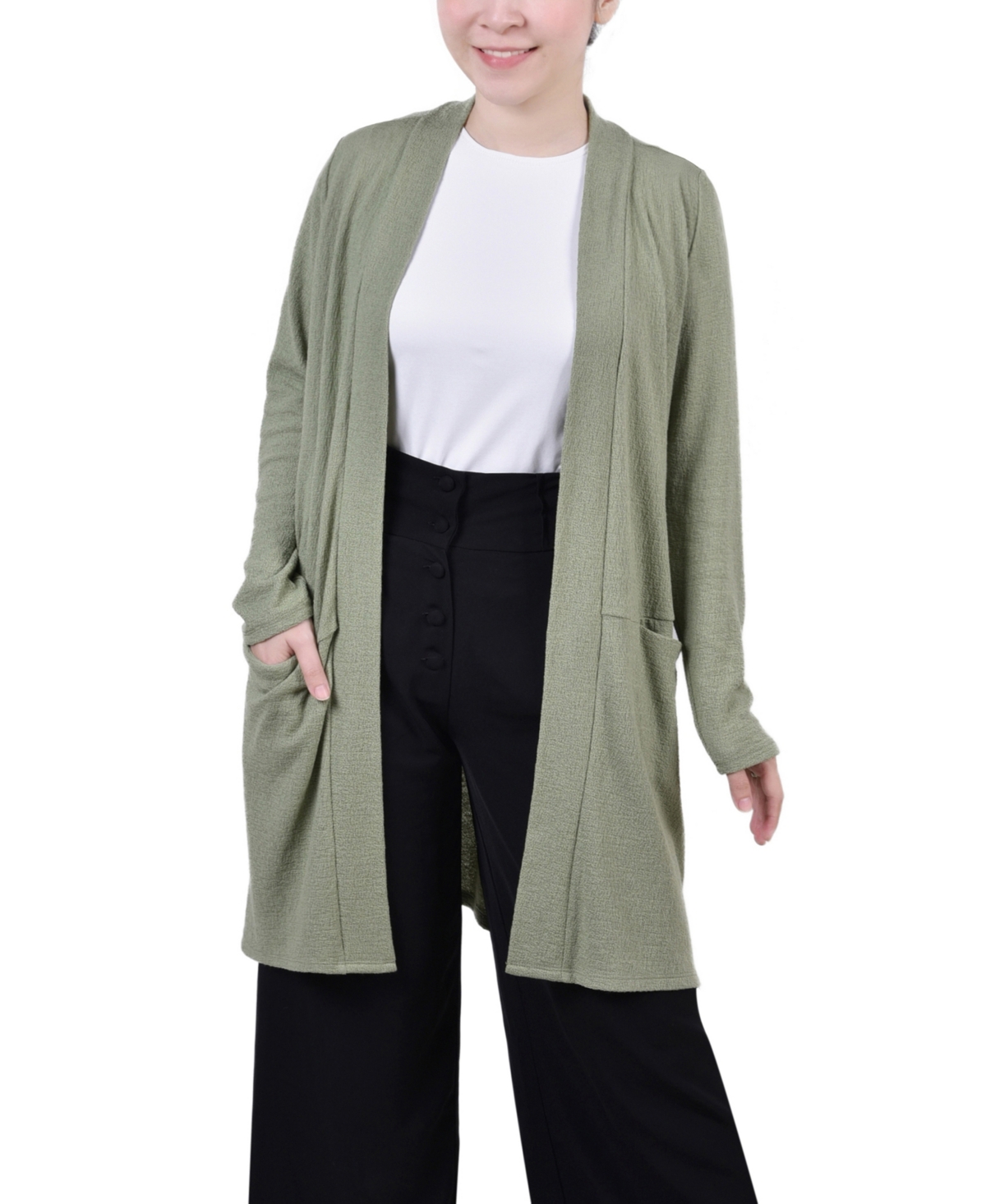 Petite Knee Length Cardigan Sweater - Green