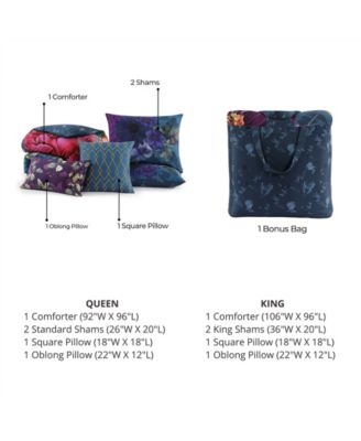 Vibrant Flora Bedding 100% Cotton Sateen 5 Piece Queen Size Reversible Comforter Set