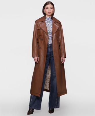 Women's Belted Faux-Leather Trench Coat