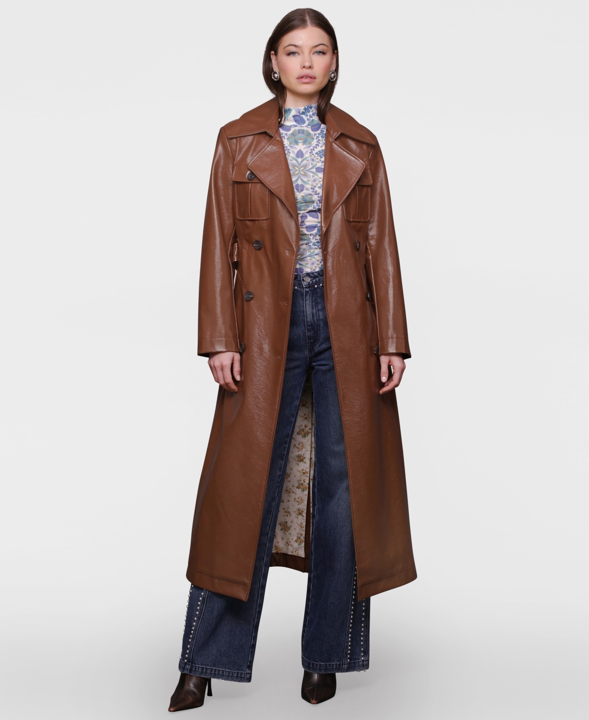 Avec Les Filles Women's Belted Faux-leather Trench Coat In Brown