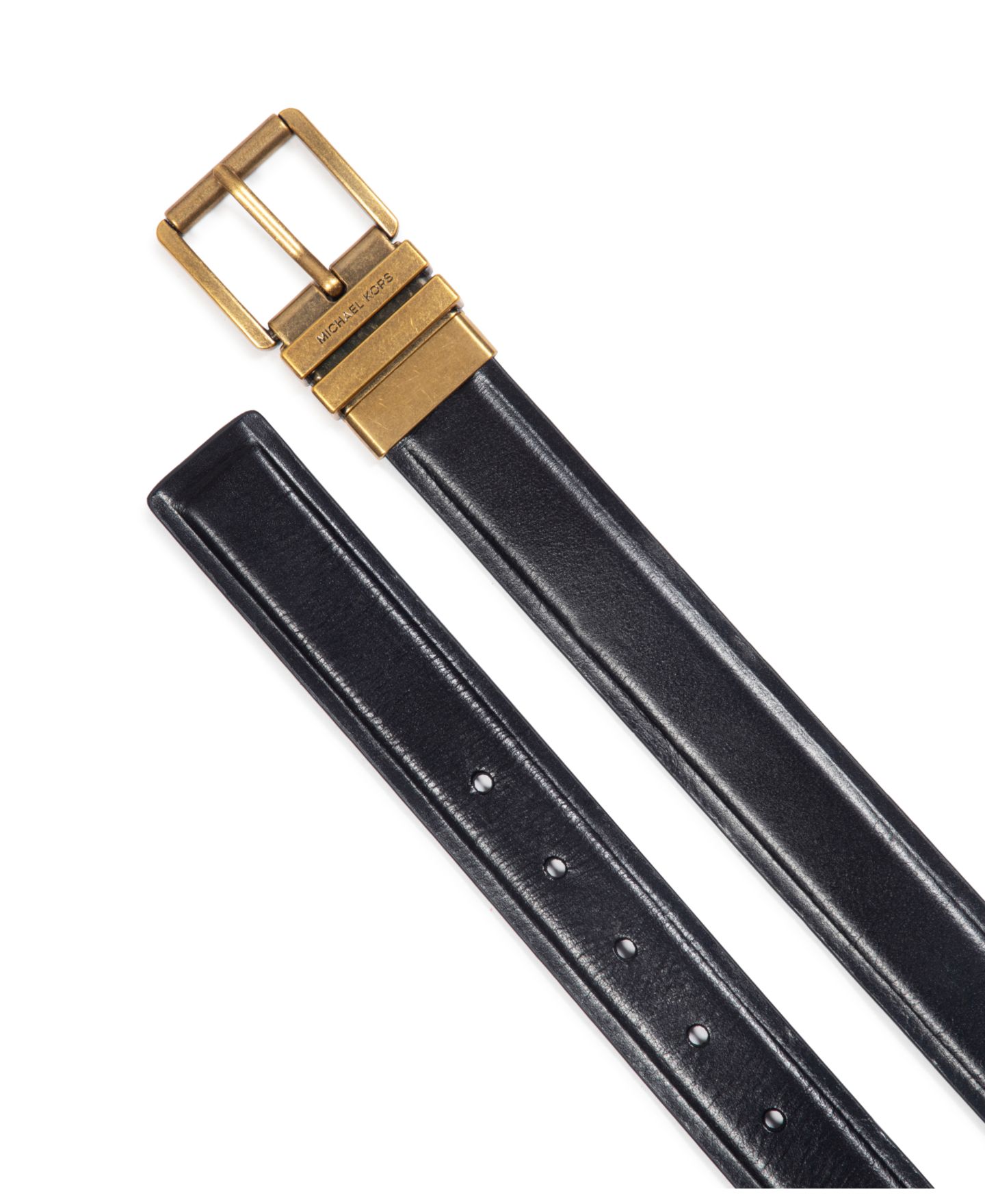 Женский ремень Michael Kors Micheal Kors Flattened Edge Reversible, цвет: Чёрный / Золотой — фото 3
