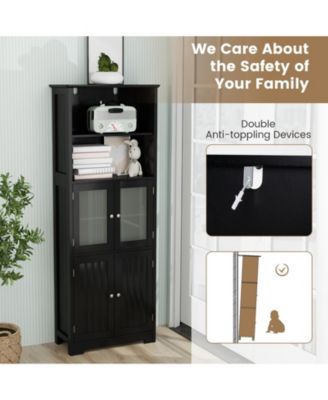6-Tier Freestanding Bathroom Cabinet with 2 Open Compartments and Adjustable Shelves