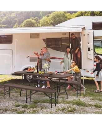 3 Piece Folding Picnic Table Set w/ 6 ft Table & 2 Benches for Yard Camping
