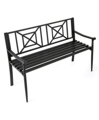 51'' Metal Bench Slatted Garden Bench for 2-3 People Patio Park-Style Loveseat