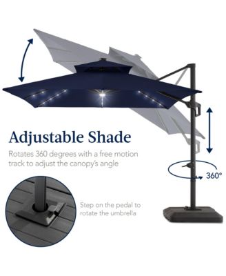 9x12ft 2-Tier Square Outdoor Solar LED Cantilever Umbrella w/ 360-Rotating Base  –