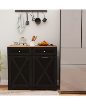 Tilt Out Trash Can Cabinet with Outlets and Adjustable Shelf