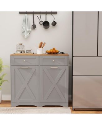 Tilt Out Trash Can Cabinet with Outlets and Adjustable Shelf