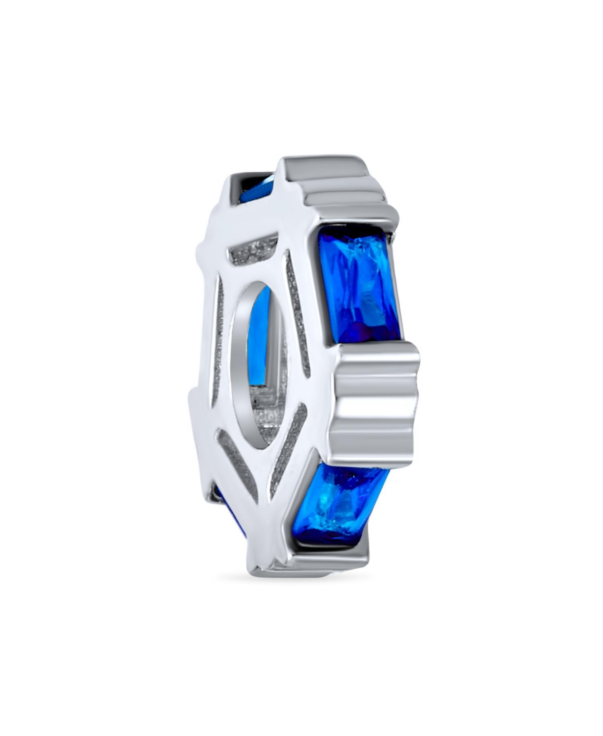 Geometric Baguette Cz Thin Spacer Bead Charm Cubic Zirconia .925 Sterling Silver Fits European Bracelet - Blue