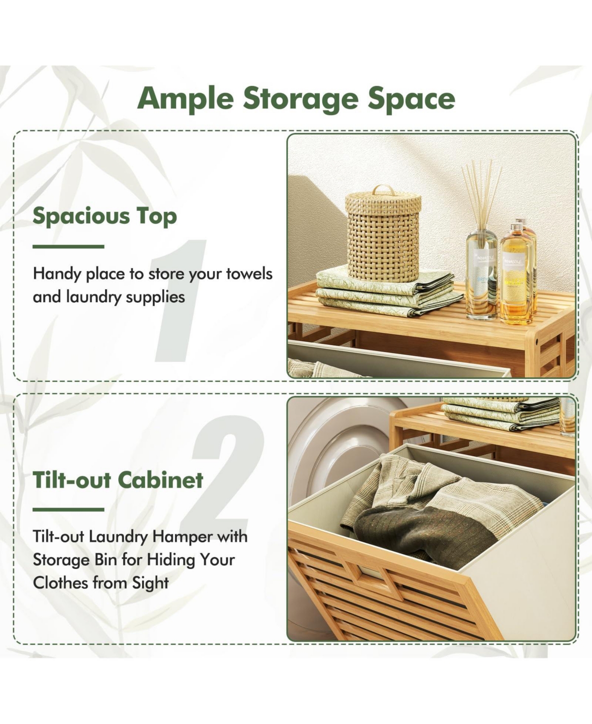 18 Gal Bamboo Tilt-out Laundry Hamper with Removable Fabric Bin