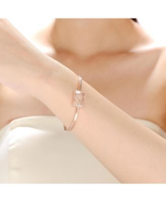 Sterling Silver 18K Rose Gold Plating with Clear Cubic Zirconia Cuff Bracelet