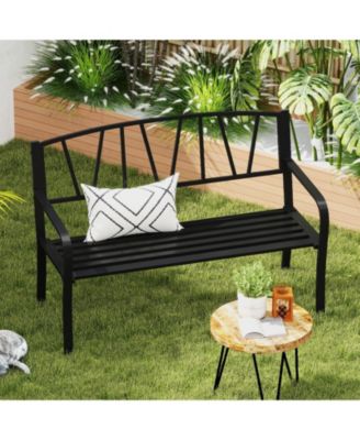50.5'' Patio Metal Bench w/ Curved Armrests & Minimalist Backrest for Backyard