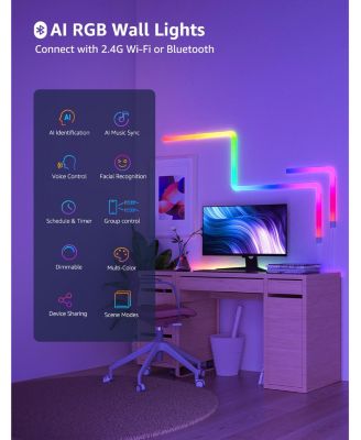 Smart RGB LED Wall Light Kit with Wi-Fi, Bluetooth App Control, Segment DIY, Alexa & Google Home Compatible – 6 Bars with 2 Corners