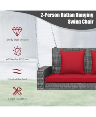 2-Person Patio PE Wicker Hanging Porch Swing Bench Chair Cushion 800 Pounds