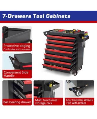 7-Drawer Metal Tool Box with Wheels &amp; Lock, Rolling Garage Storage Cabinet Tool Chest