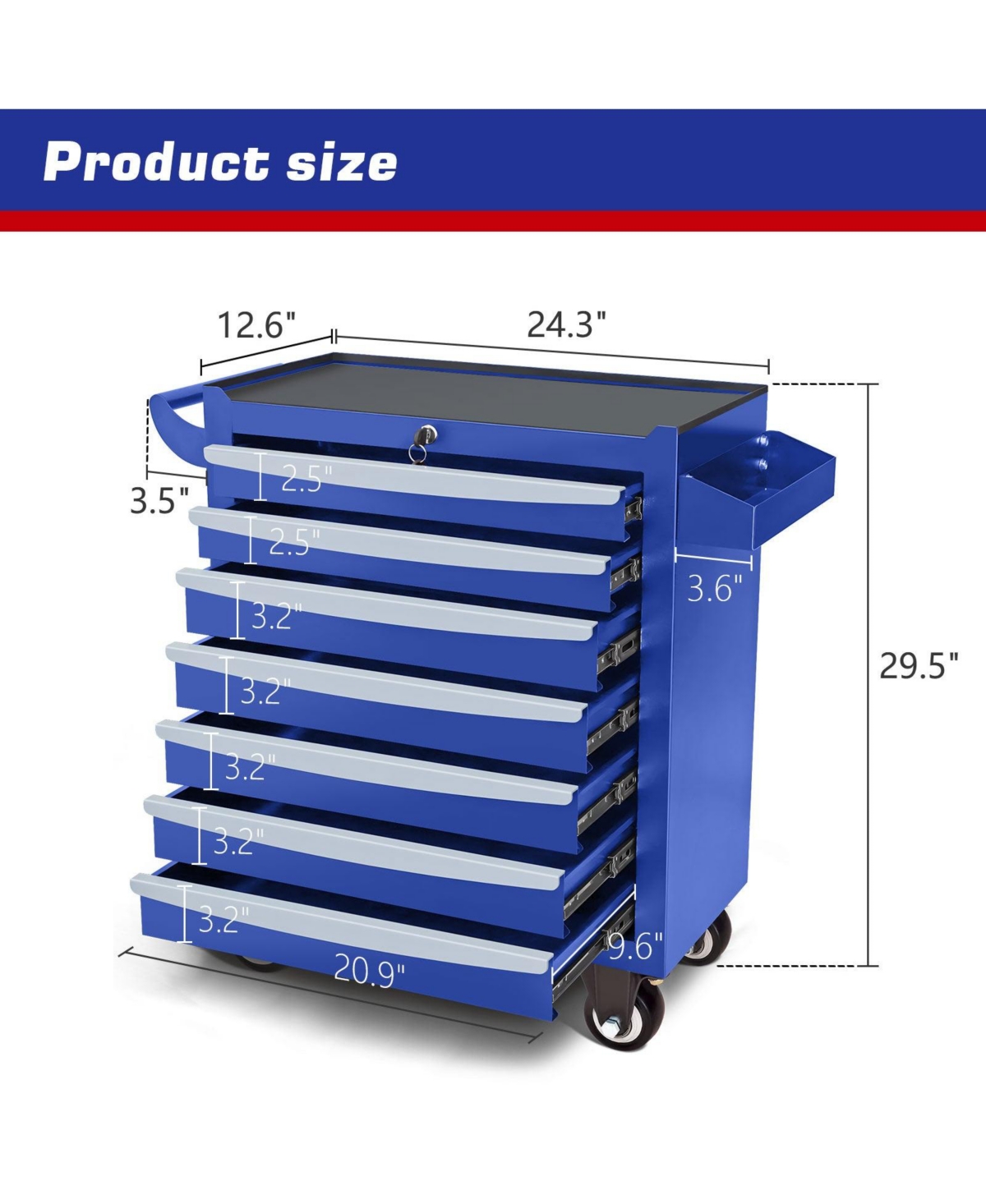 Mondawe 7-Drawer Rolling Tool Chest, Metal Tool Box with Wheels & Lock Garage Storage Cabinets