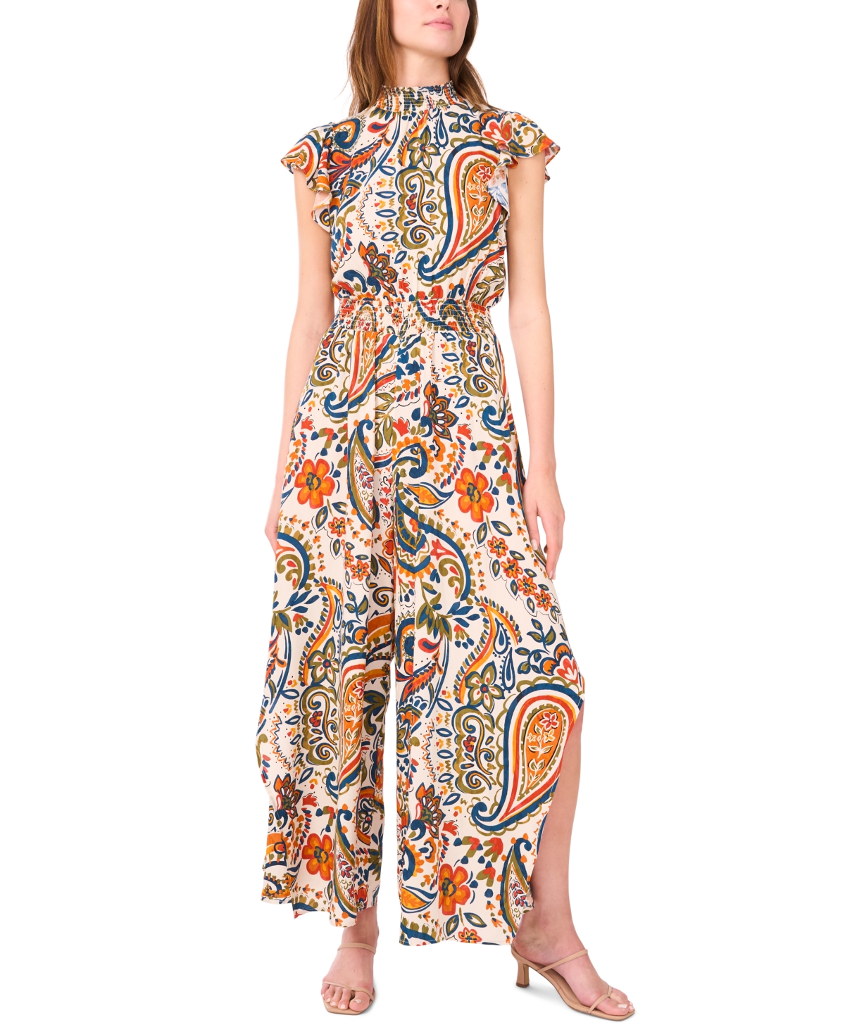 Women's Mock-Neck Wide-Leg Jumpsuit - Shifting Sand