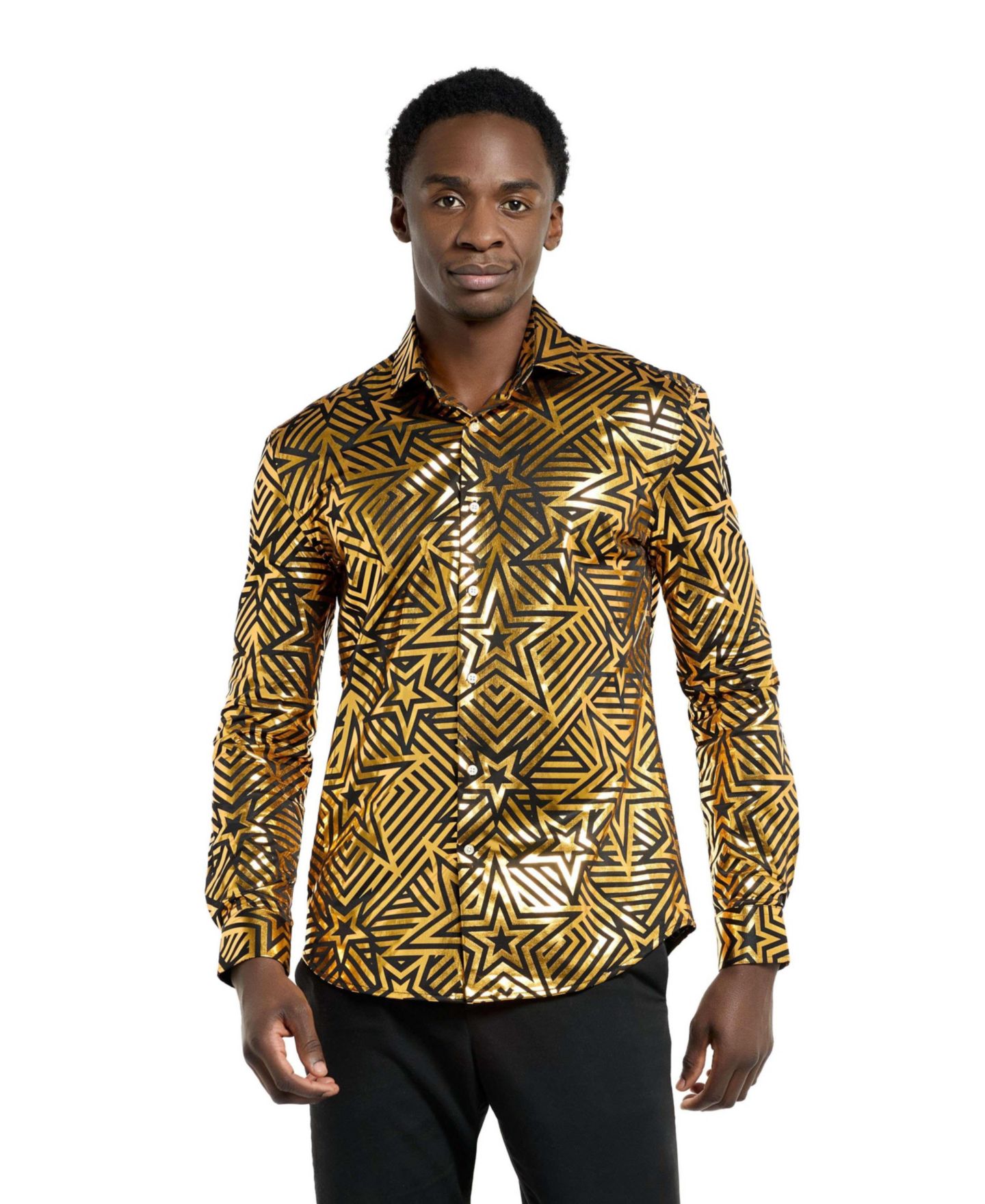 Мужские рубашки OppoSuits Big & Tall Shiny Golden Theme Party Shirts For Men, цвет: Чёрный / Золотой — фото 1